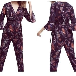 Maeve Anthropologie Espoir Jumpsuit Floral Print Bell Sleeve Womens Size 8